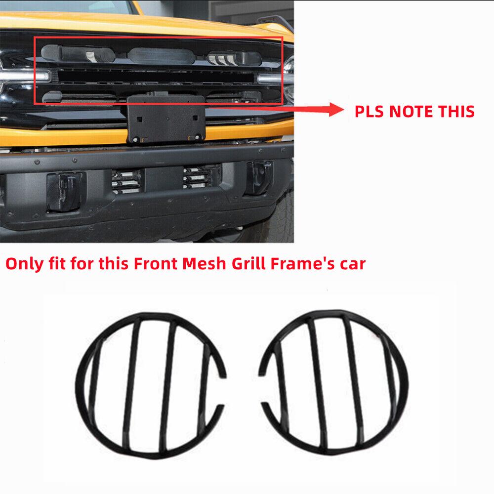 Front Headlight Lamp Cover Trim Bezels Accessories For Ford Bronco + Black