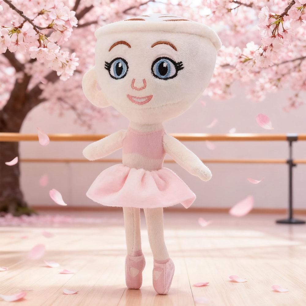 Coffee Cup Ballerina Plush Toy - Kawaii Collectible Stuffed Animal with Hand-Embroidered Face Pink Tutu Dress