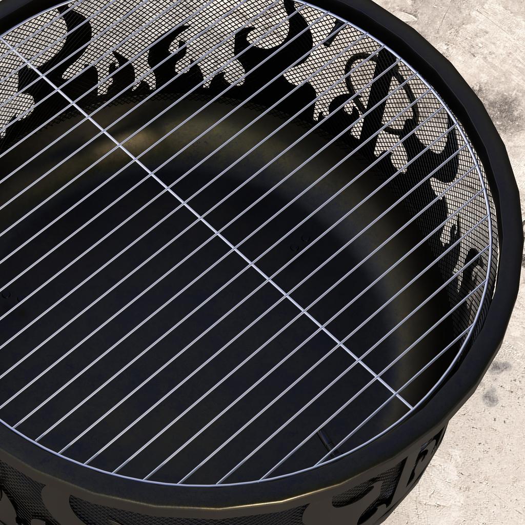 Steel Fire Pit BBQ, with Poker - Black