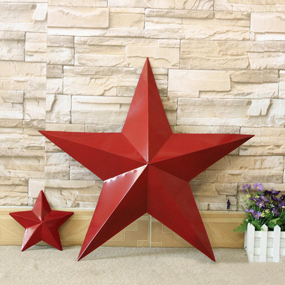 Large Red Iron Five-Pointed Star Wall Decor Inspirational Metal Star Hanging Ornament for Bedroom Living Room Office Garden