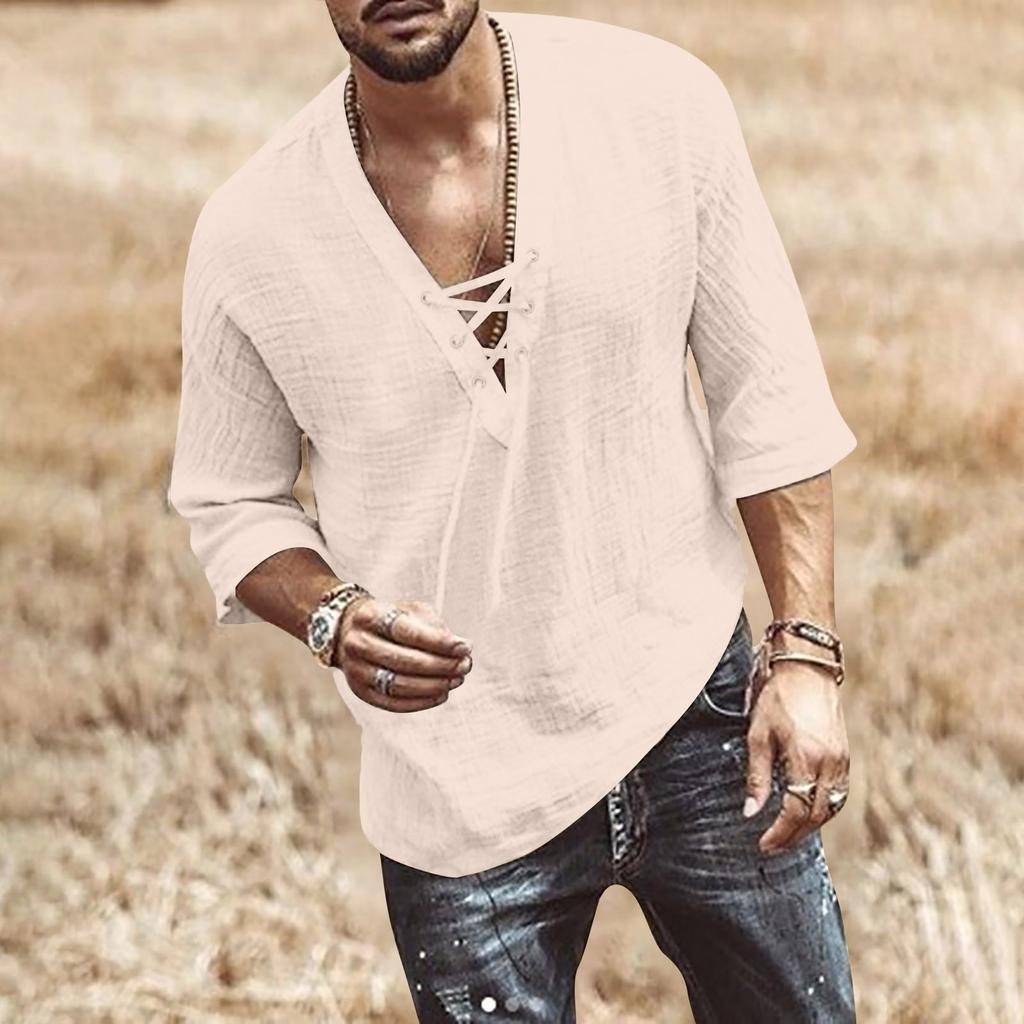 Designer Spring Summer Men's Casual Cotton Linen Solid Color Long Sleeve Shirts Loose Stand Collar Shirts