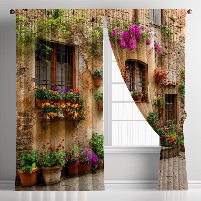2 Pcs Residential building print curtains,suitable for bedroom,living room kitchen decoration,home decoration,window decoration