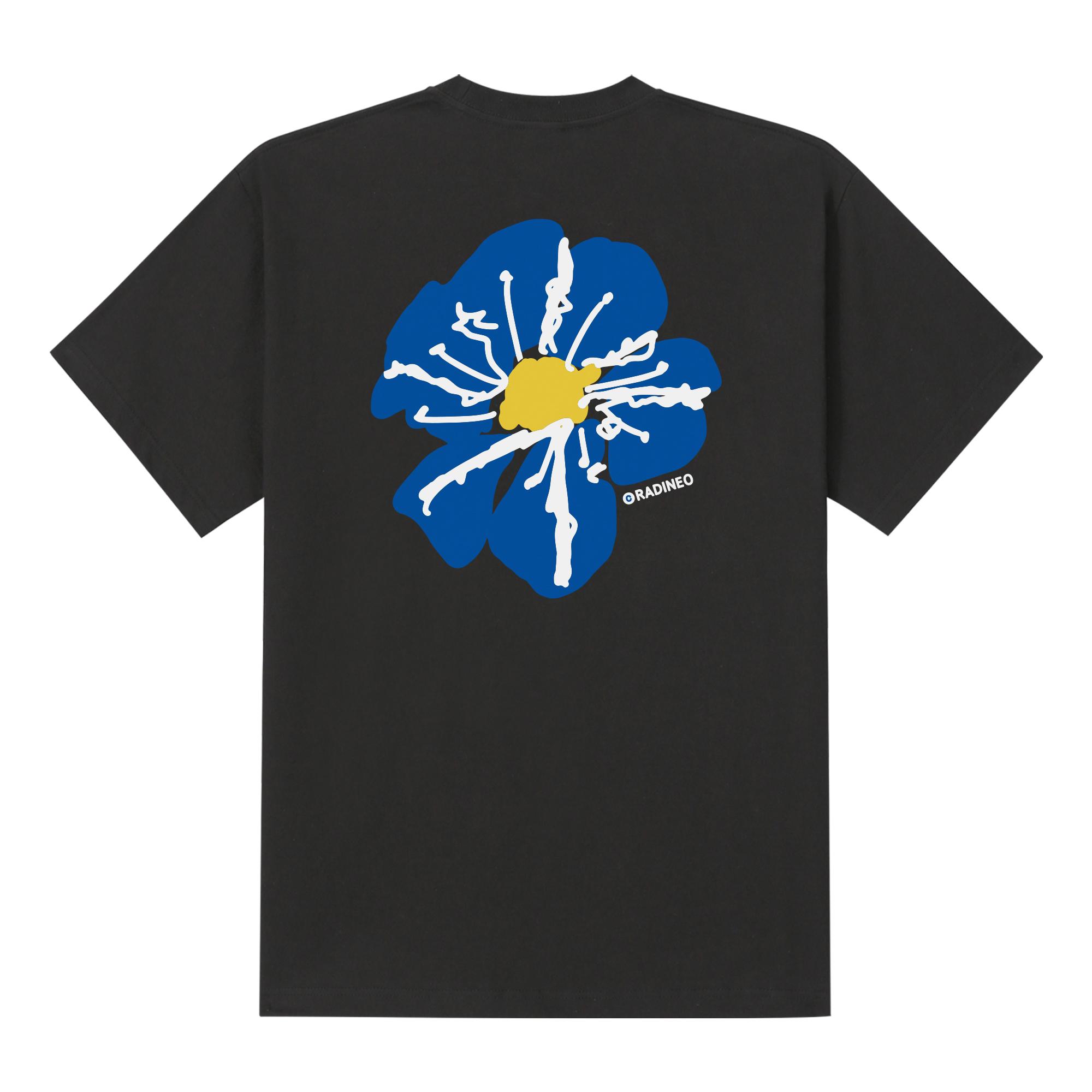 Radineo Blue Flower Short Sleeve T-Shirt Black L