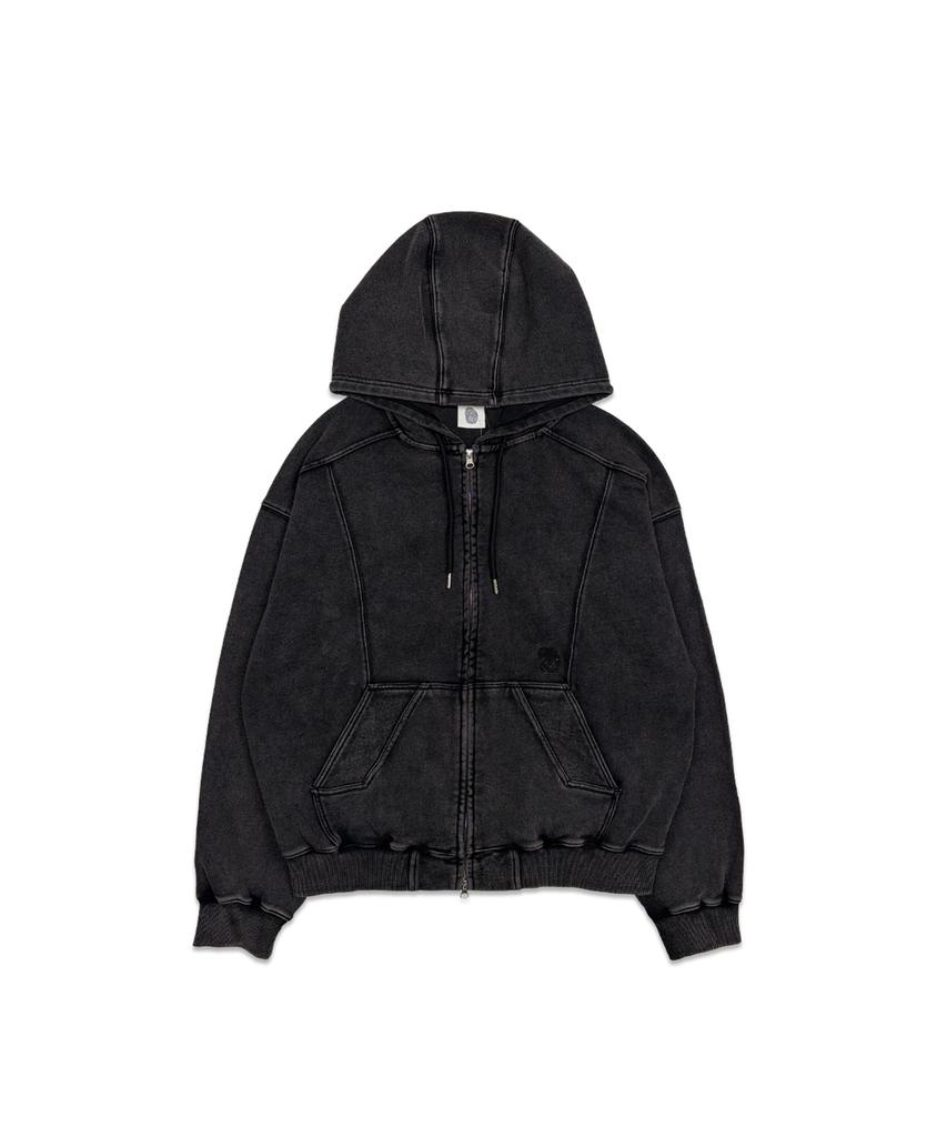 As You Think My Mind Line Point Vintage Zip-Up Hoodie_Black