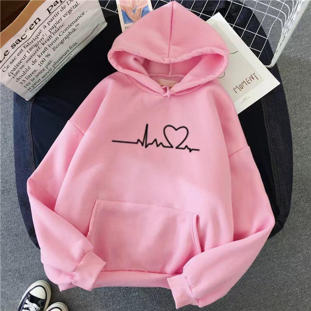 Versatile Plus Size Unisex Casual Hoodie, Minimalist Heart Print Hoodie, Oversized Silhouette Hoodie for Streetwear & Everyday Looks