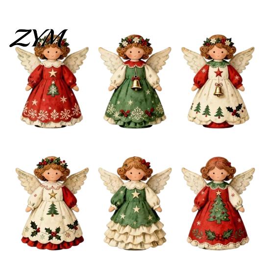 Traditional Christmas Tree Ornaments 6Pcs Vintage Angel Wooden Ornaments, Hanging Decor Set with Jute String, Rustic Pendant for Home Party
