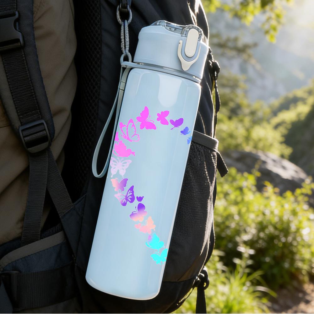 1PC Gradient Iridescent Hollow Heart Graphic,750ml Color Plastic Sports Water Bottle,Leakproof Flip Straw Lid,Suitable for Sports Office Home Use
