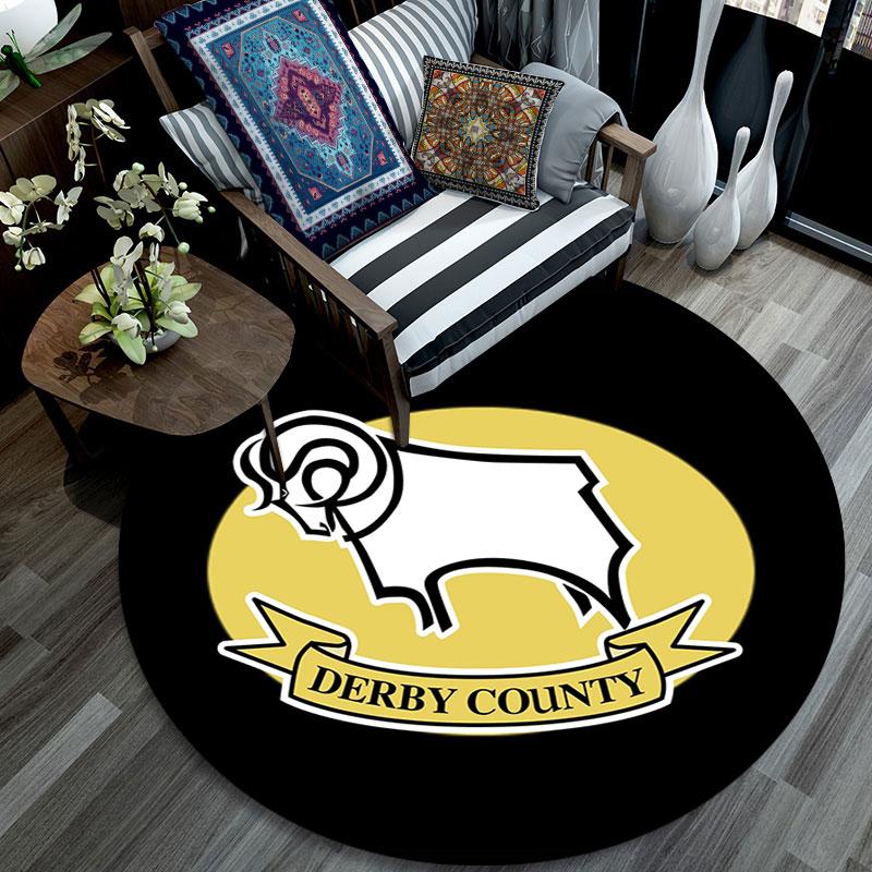 Derby County FC Logo Printed Round Rug, Non Slip Washable Circular Carpet For Living Room Bedroom Playroom, Sports Fan Decor, Holiday Birthday Gift