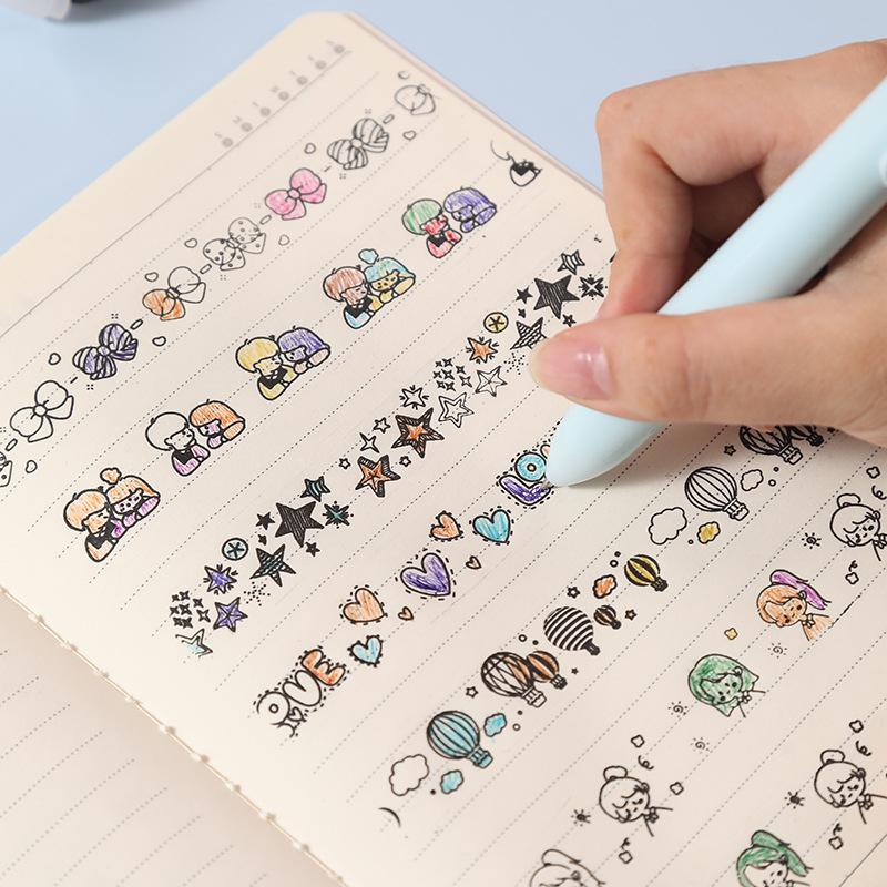 Kawaii Cartoon Animal Bow Girl Boy Rolling Stamp DIY Student Prize Stationery Graffiti Handbag Lace Hot Air Balloon Scrapbooking