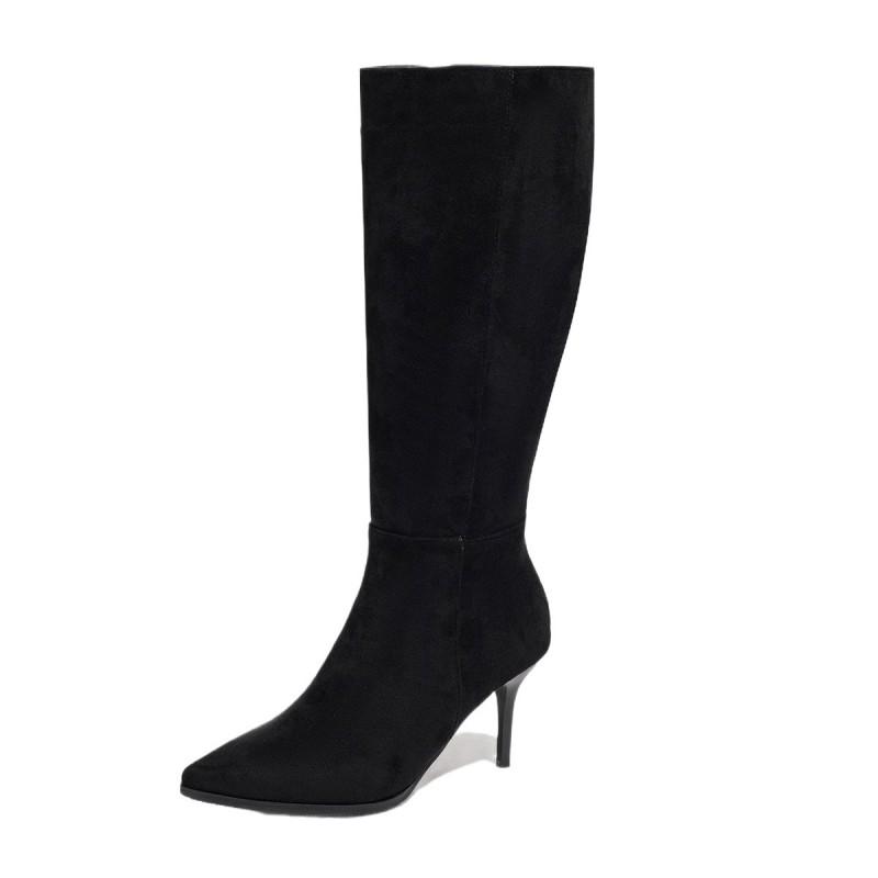 Womens Pointed Toe Suede-Like Tall Boots With Slim Heel Winter Fashion High Knee-High
