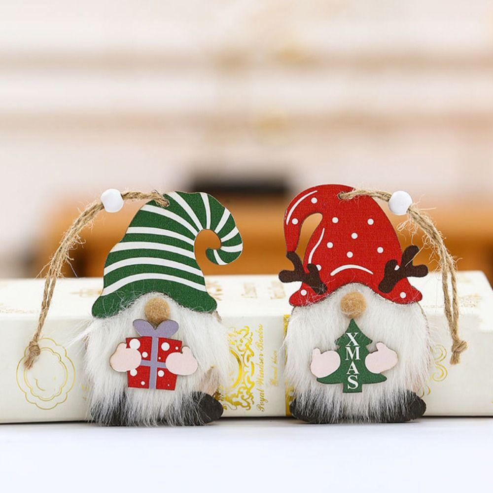 Decorative Wooden Gnome Pendants 2D Xmas Elf Doll Ornaments  Christmas Gift