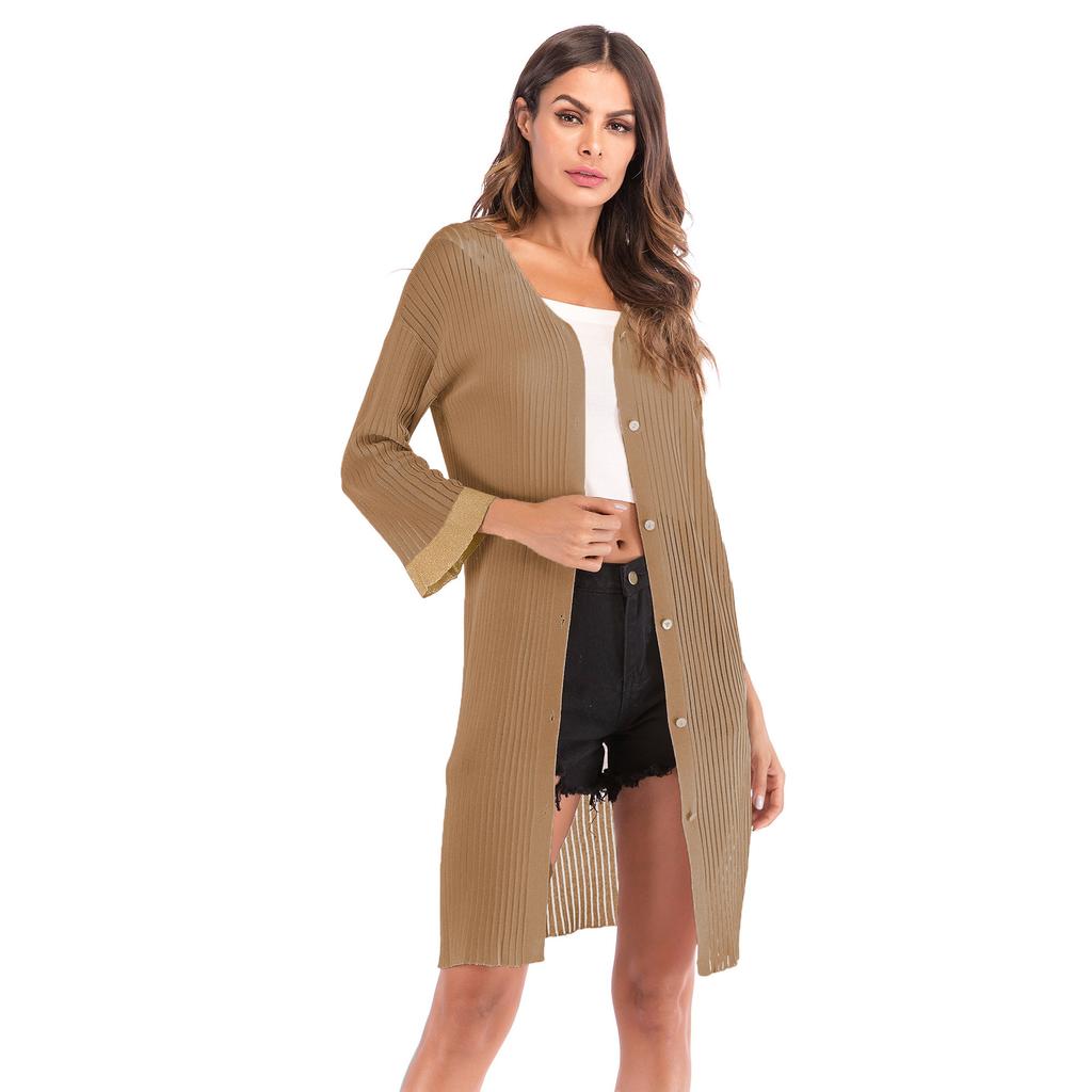 Tendencia Casual Versátil Otoño Mujer Punto Lana Fina Holgada Color Sólido Manga Larga Chaqueta Mujer