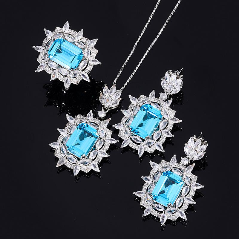 Jewelry Copper Gold-Plated Retro Simulation Aquamarine Plus Bottom Women'S Handmade Diamond-Encrusted Set Main 10 * 14