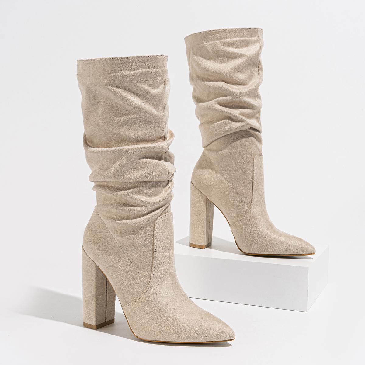 

Женские длинные сапоги на высоком каблуке, новый стиль, толстый каблук, остроносые, модные и удобные сапоги, Zapatos De Mujer, обувь для женщин 36 абрикосовый