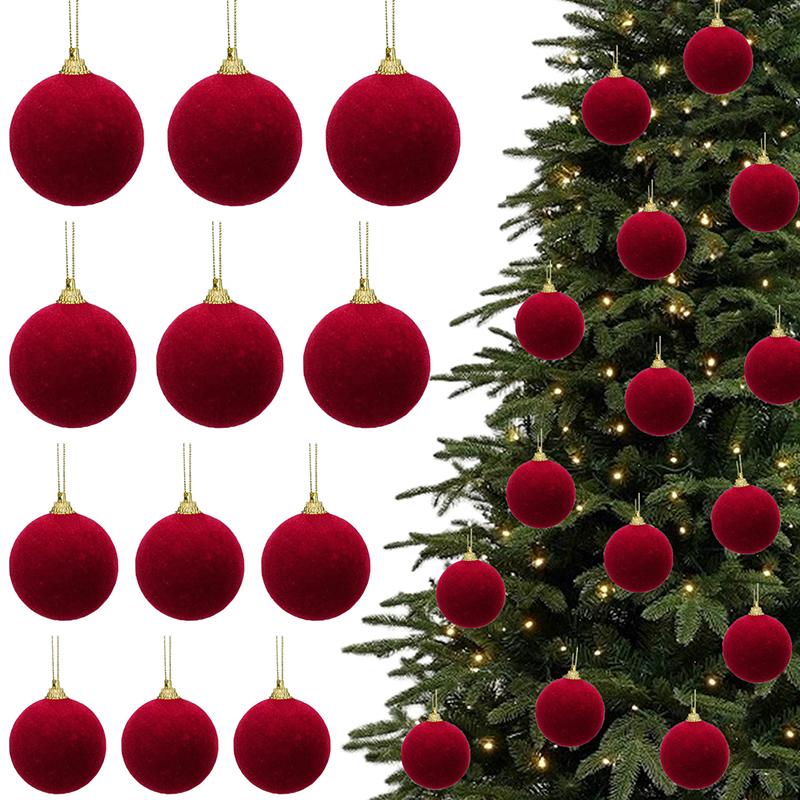 5/10Pcs Velvet Christmas Ball Ornaments Red White Xmas Tree Hanging Pendants Diy Home Party Christmas Decoration Year Gifts