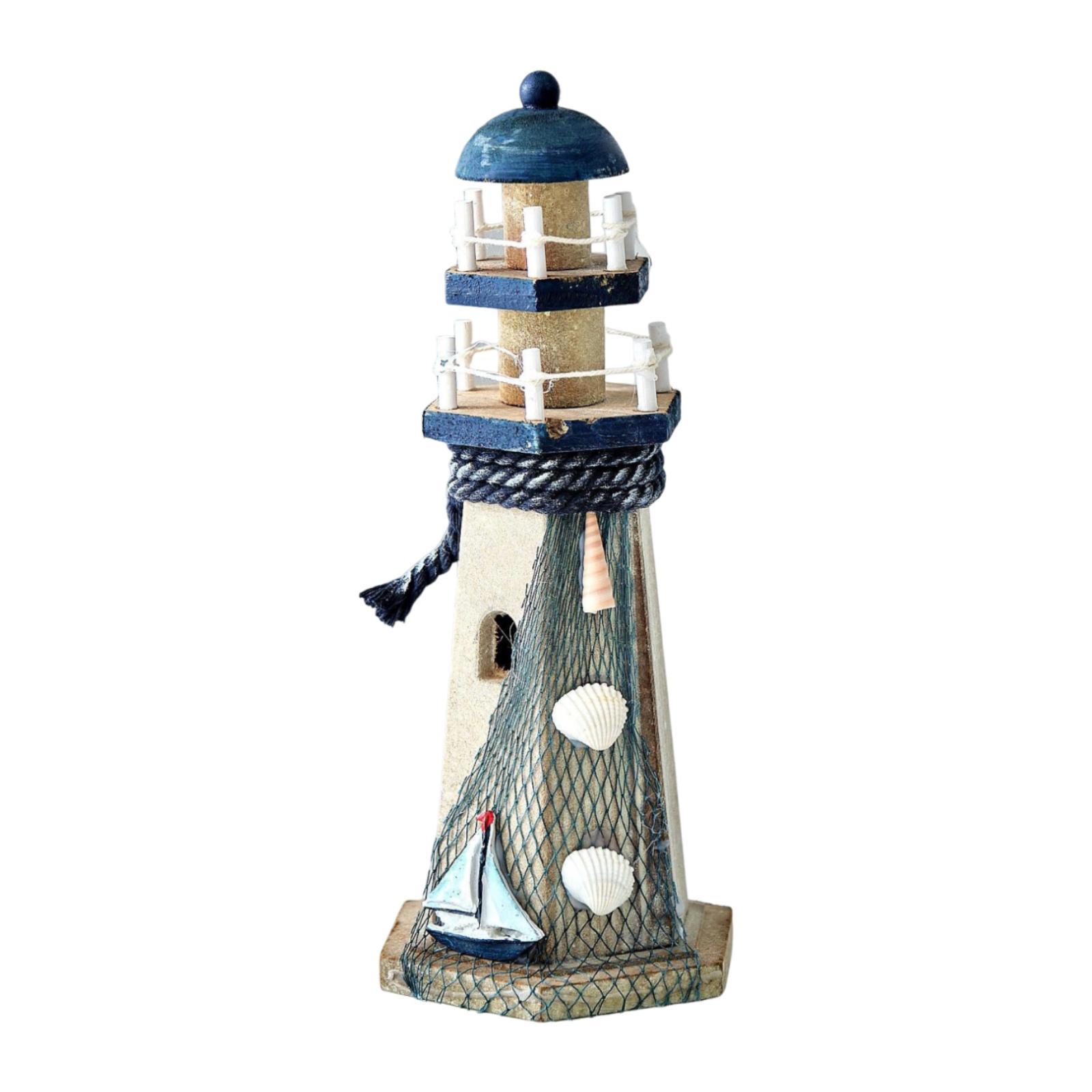 

Wooden Lighthouse Collection Photography Prop Vintage Style Beach Themed Ornament for Desktop Office Desk Entrance Cabinet