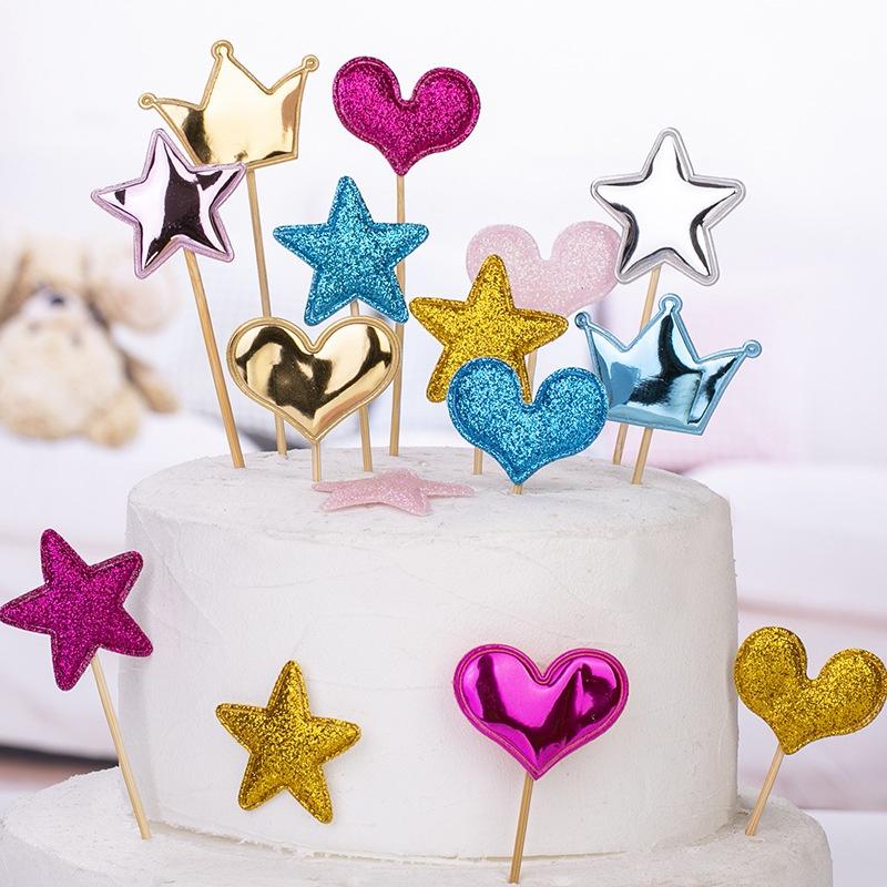 50Pcs Mini Heart Star Cupcake Topper Happy Birthday Cake Flag Decorating Baby Shower Birthday Party Cake Toppers Wedding Supply