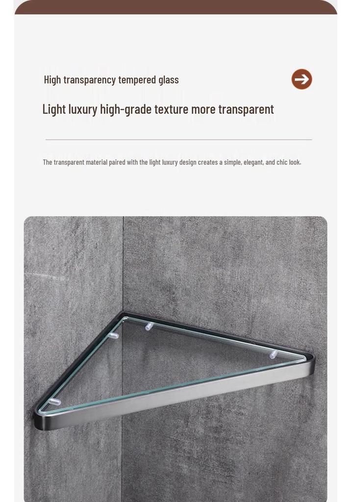 304 Stainless Steel Gunmetal Gray Corner Bathroom Glass Shelf
