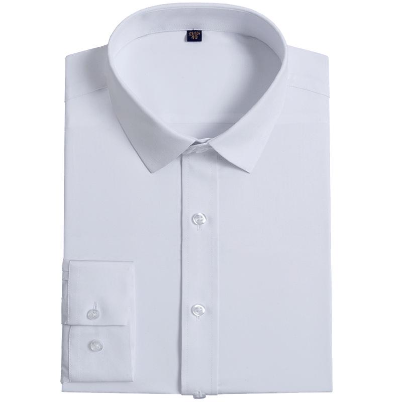 Men's Long Sleeve Bamboo Fiber Slim Fit Shirt - Solid Color, Iron-Free, Micro-Elastic.