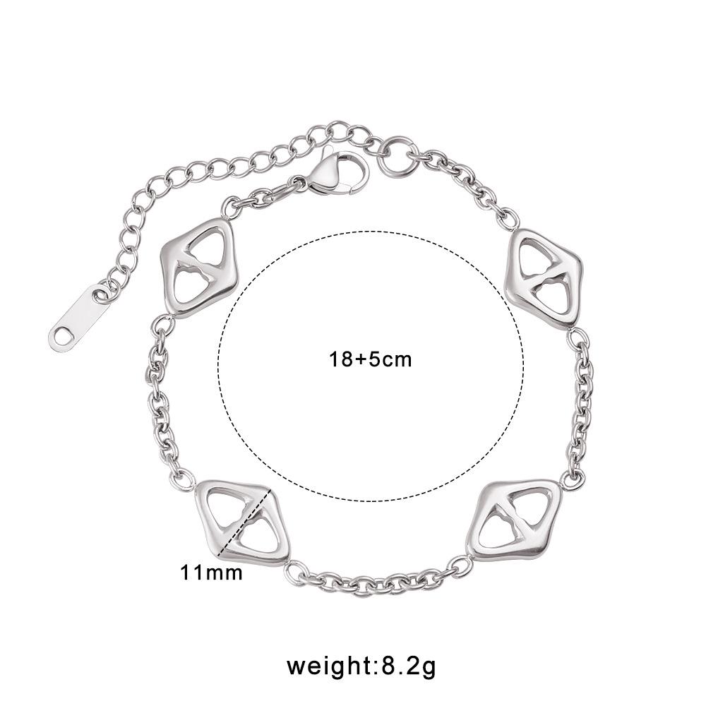 Hollow Rhombus Japanese Character Necklace & Bracelet Set - 18K Gold Plated Stainless Steel Clavicle Chain Women s Jewelry