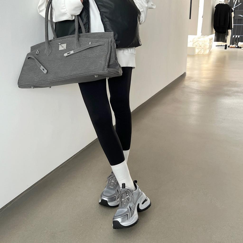 Ruth, the same silver platform leather dad shoes, women's height increase 2025 new versatile lace-up casual sports shoes