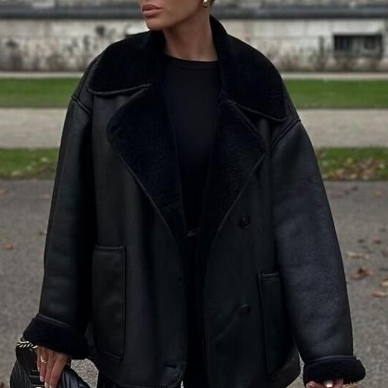 Skórzane Kurtki Zimowy Płaszcz Damski Czarny Okrycie Wierzchnie Streetwear Inszart Gruba Ciepła Kurtka Płaszcz Jednolity Elegancki 2026 Kobieta Pu Jaqueta
