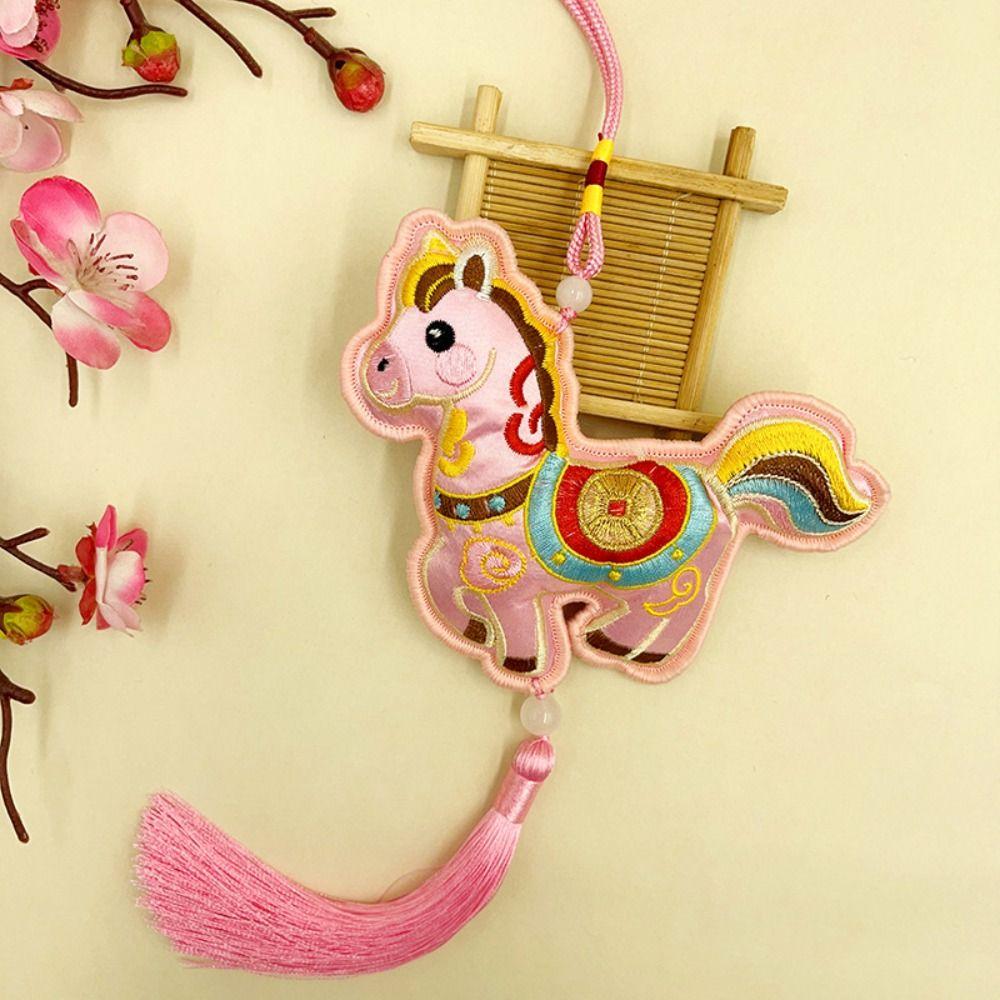 Spring Festival Pony Embroidered Pendant Tassel Car Hanging Ornaments  Zodiac Year Gift