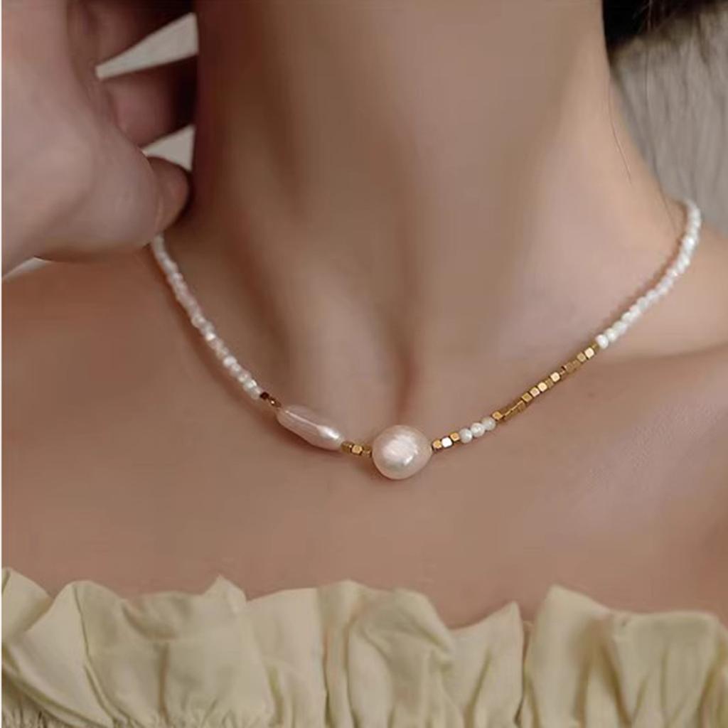 Barock-Sonderform Weißperlenkette Damen Neue beliebte Nischen-Muschelperlen-Schlüsselbein-Kette Damen