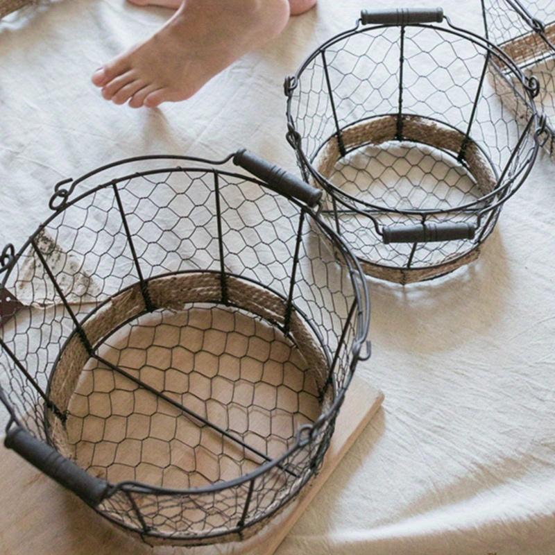 

Винтажные корзины для хранения из конопли и железной проволоки, набор из 2 шт.. Декор в деревенском стиле и многофункциональный органайзер. Идеально для полки, стола, дома. чёрный