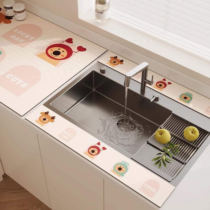 3PC Kitchen Faucet Diatomaceous Earth Water Stopper Drain Mat Bathroom Countertop Absorbent Mat Long Narrow Edge Coaster