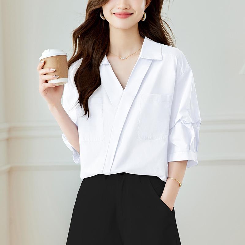 Design Sense of Five-point Short-sleeved Shirt for Women In Summer New Thin High-end Top for Women