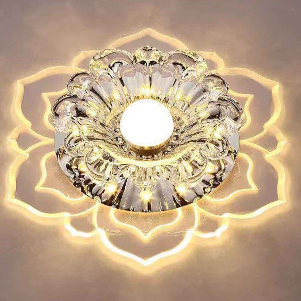 Home Decoration 9W LED Ceiling Lights Crystal Petals Modern Crystal Flower Chandelier Creative Ceiling Spotlights Balcony Porch