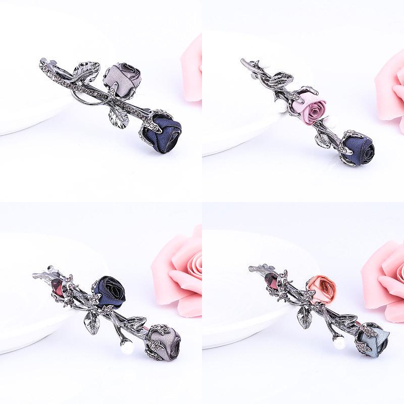 Rhinestone Leaves Barrettes Women Rose Flower Crystal Graceful Ponytail Holder Hair Accessories Hair Clip Female  Jewelry