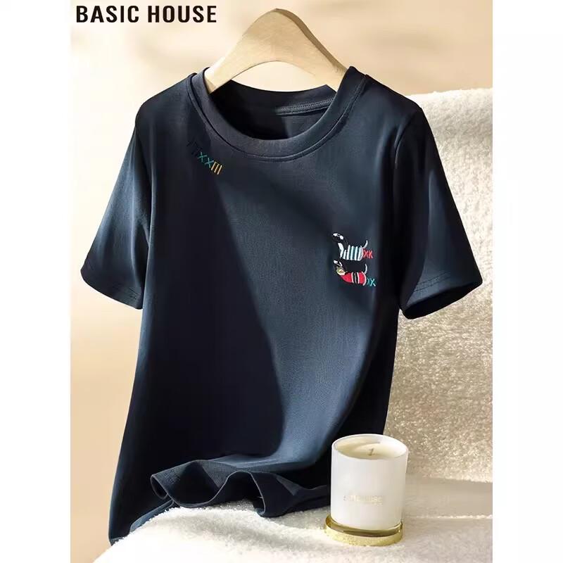 Basic House Women s Embroidered Round Neck T-Shirt XL