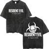 Vintage Washed Resident Evil Double Sided Print T Shirt Summer Casual Loose Short Sleeve Tshirt Unisex Fashion Street Tshirts