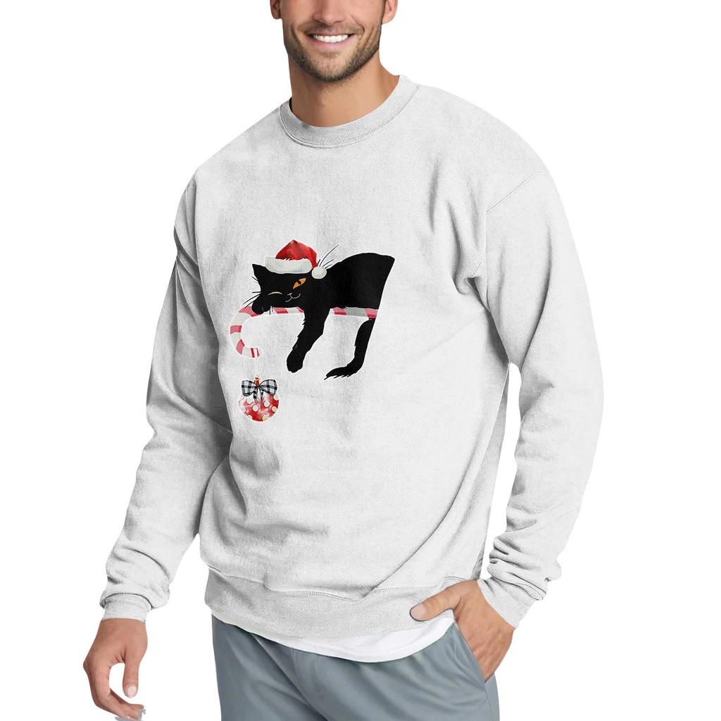 Christmas Print Loose Fit Round Neck Sweatshirt For Men