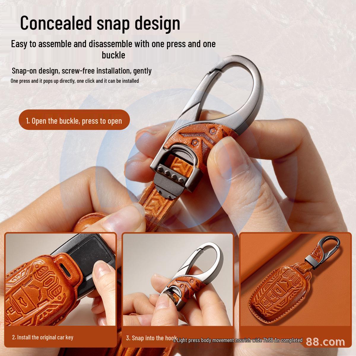 

Vegetable-Tanned Leather Key Case for Toyota Camry, RAV4, Highlander, Corolla, Levin, CHR, and Asia Dragon A 3-button Noble Black Single Shell
