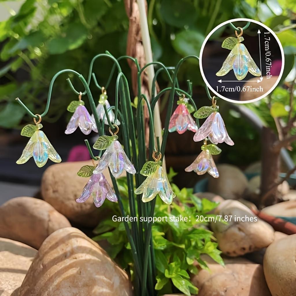 10pcs Garden Decorative Ground Stakes with Lily Pendant, Suitable for Outdoor Potted Plants And Flower Pot Landscapes Decoration