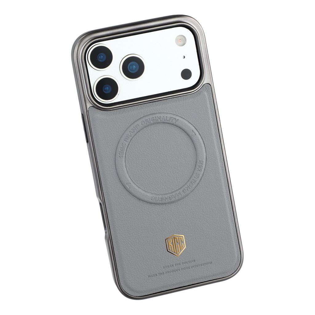 KIGC For iPhone 17 Pro Case Compatible with MagSafe PC + TPU + PU Electroplating Phone Cover
