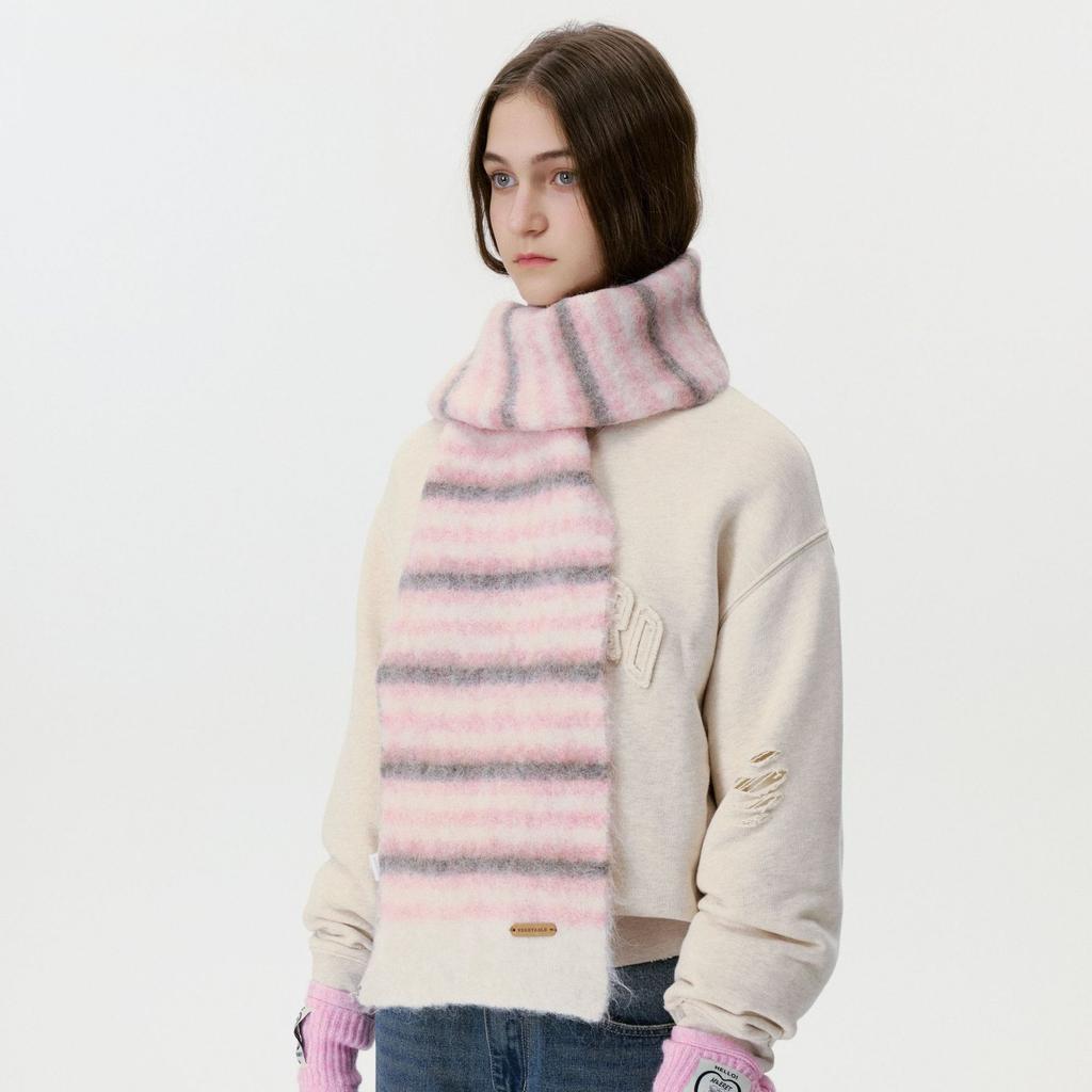 Korean Version of Rainbow Wool Blended Knitted Scarf Women's Autumn and Winter Color Matching Striped Warm Scarf Soft Waxy Wool Shawl
