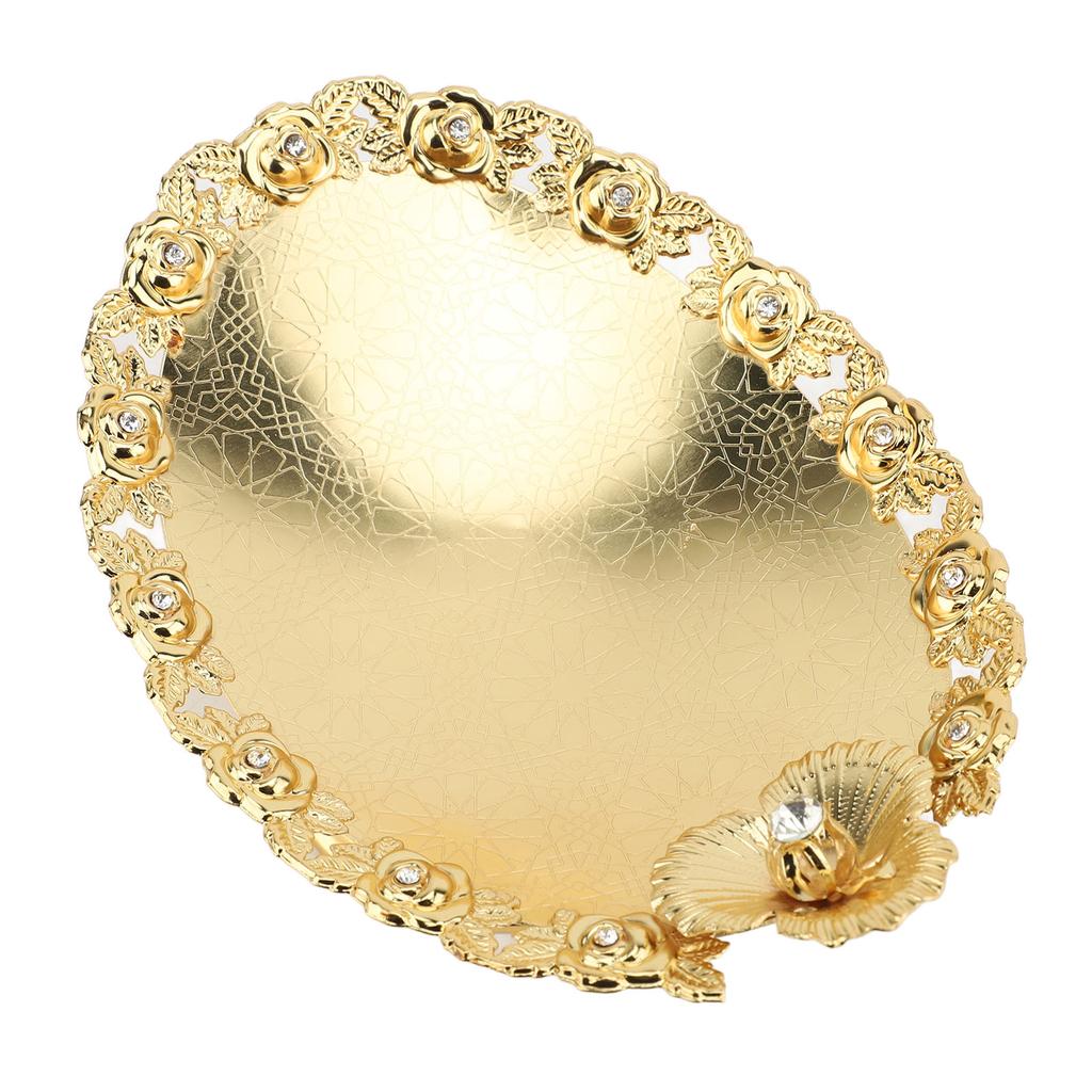 European Cake Stand Golden Fruit Tray Candy Serving Plate Oval Snack Dessert Storage Plate for Home