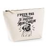 Toiletry Bag - PLANETEE - I Can't I Prefer My Pug (minimalist) - Beige - 100% Cotton - 3 L, Metal Zip