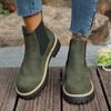 Women's Platform Suede Martin Boots, Round Toe Chunky Heel Ankle Booties, Elastic Gaiter Wide Width Available Slip-On Boots