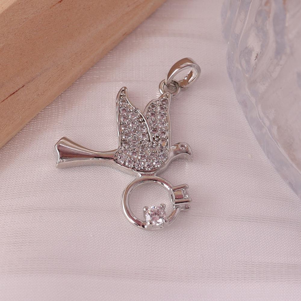 European Romantic Dove Pendant with Diamond Inlay, Copper-Plated Micro-Paved for a Luxurious Fashionable Look