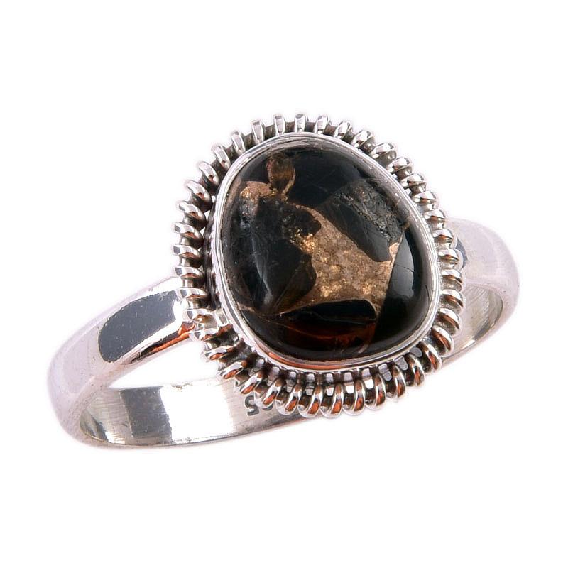 Natural Black Copper Turquoise Gemstone 925 Solid Sterling Silver Ring S.10 l9G10