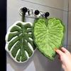 Decorative Leaf Hand Towel Tropical Plants Kitchen Towel Super Absorbent Handkerchief Quick-Dry Bathroom Towel with Hanging Loop