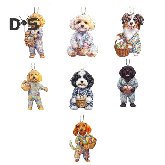 Easter Dog Car Hanging Ornament Acrylic 2D Flat Dog Pendant Colorful Animal Puppy Decoration Easter Gifts