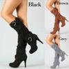 Sexy Knee High Women Boots Thin High Heel Round Toe Platform Fashion Ladies Pu Leather Boots Size 34-43 Lady Shoes