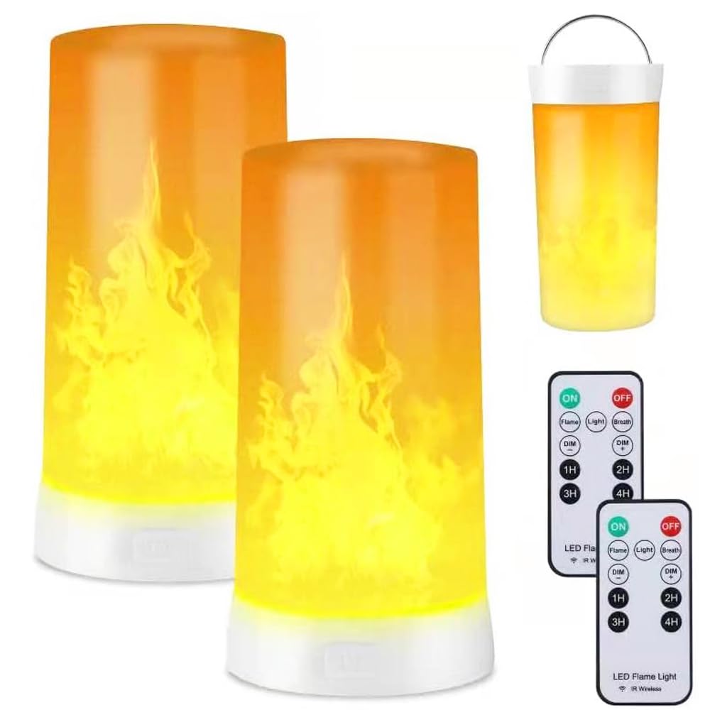 

Set of 2 Flame Lights, Remote Control USB Rechargeable Flame Lights, 4-Mode LED Flame Effect Lights for Living Room, Bedroom, Bar, Halloween,
