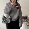 Autumn Winter Long Sleeved Half Zipper Pullover Sweater Turtleneck Fashion Elegant Office Sweet Lapel Loose Tops Casual Knitted Korean Simple Clothing